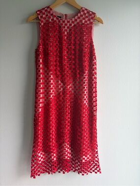 Akris Red Checkered Lace Midi Valentine Dress